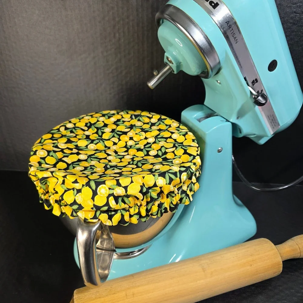 Lemon Fruit on Black / Solid Yellow KitchenAid Mixer Mixing Bowl Cover‎ Baking